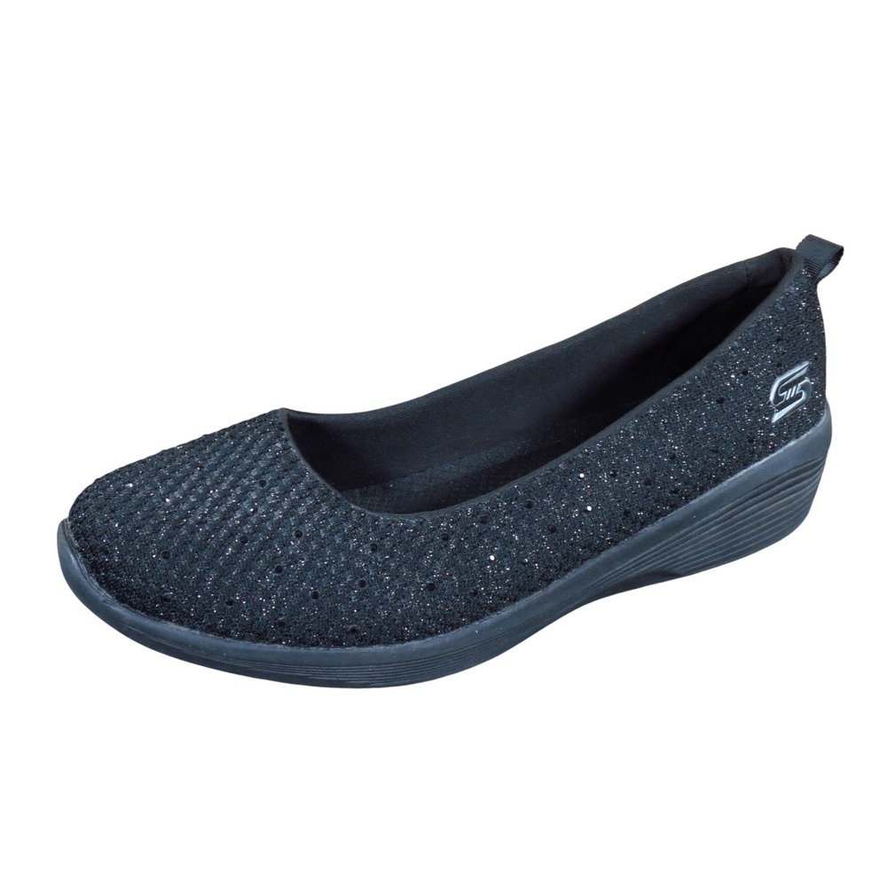 Skechers Arya Sweet Glitz Women Shoe Flat 9.5 Walking Black Sparkle Knit 104005
